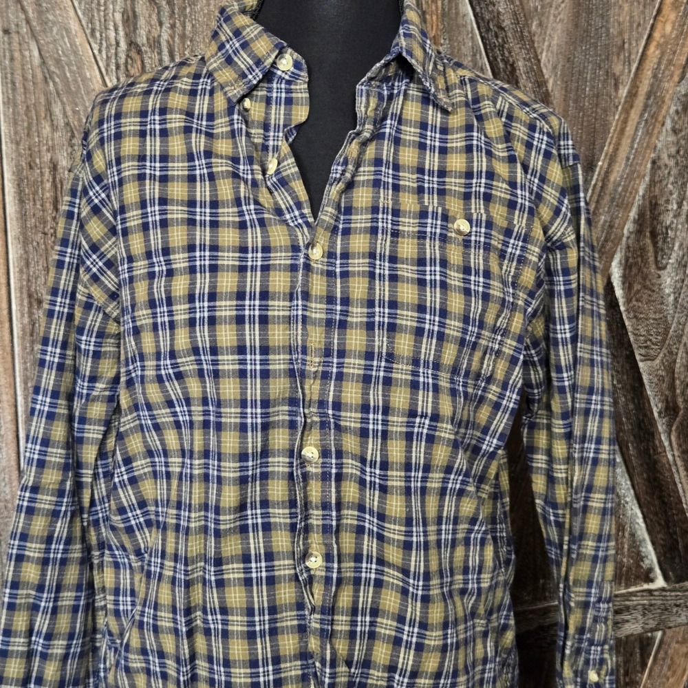 UR It Kids Blue Olive Green Plaid‎ Button Down Shirt Cotton Size M 12/14